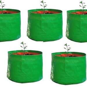 YUVAGREEN High Density Polyethylene Terrace Gardening Leafy Vegetable Grow Bag (Green, 12" X 15") - Pack of 5