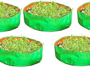 YUVAGREEN Green with Orange 200 GSM UV Treated Grow Bags for Terrace Gardening 15"x 9" Pack of 5