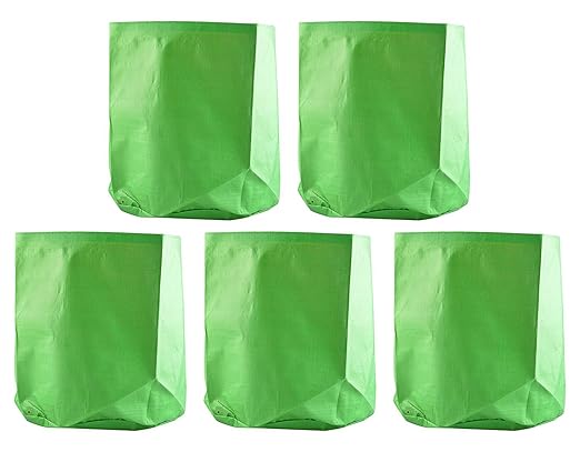 YUVAGREEN High Density Polyethylene Round Terrace Gardening Leafy Vegetable Grow Bag (Green, 15" X 15") - Pack of 5
