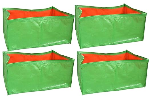 YUVAGREEN Terrace Gardening 200 GSM UV Treated Grow Bags - 18"x12" x9" Pack of 4, Green with Orange. - Image 3