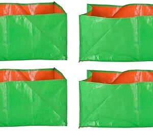 YUVAGREEN Terrace Gardening 200 GSM UV Treated Grow Bags - 18"x12" x9" Pack of 4, Green with Orange.
