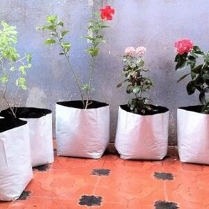 YUVAGREEN LDPE Poly Grow Bags with Flower Plant (White, 24x24x40 cm) - Pack of 10.