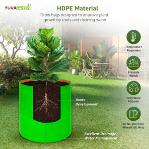 YUVAGREEN Terrace Gardening Leafy Vegetable HDPE Green With Orange UV Treated Grow Bags (9 x 12 inch) Height, Pack Of 4, 30 Cm, 22 Cm