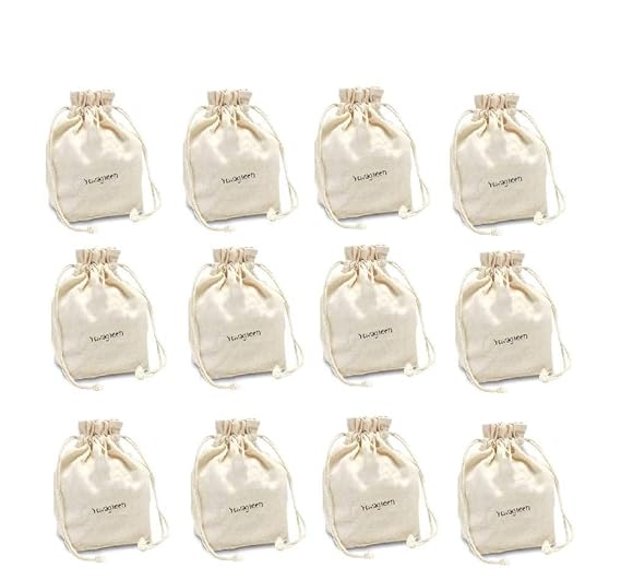YUVAGREEN Cotton Storage Bags Set of 12 Reusable Fridge Storage Bags for Vegetables and Fruits and Multipurpose Bag (4 Small, 4 Medium & 4 Large)