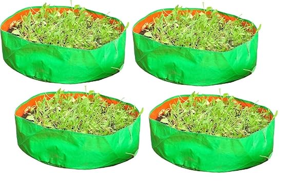 YUVAGREEN Terrace Gardening Leafy Vegetable HDPE Green with Orange UV Treated Grow Bags 24" Dia x 12" Height, Pack of 4