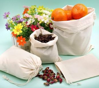 YUVAGREEN 100% Organic Cotton Bags with Drawstring; Reusable Travel Pouch, Vegetable Storage Bags, Backpack, Tote & Gift Bags; Can be Screen Printed; Machine Washable (12 Bags)  (₹26.67 / count)